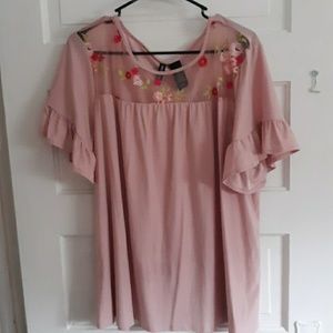 Ruffle sleeve floral mesh top